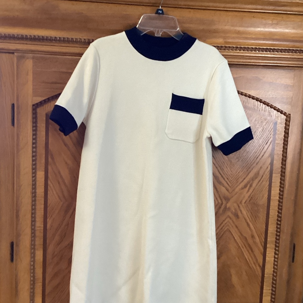Tuckernuck Women’s Merritt Knit Mini Dress Size Small EUC cream and navy